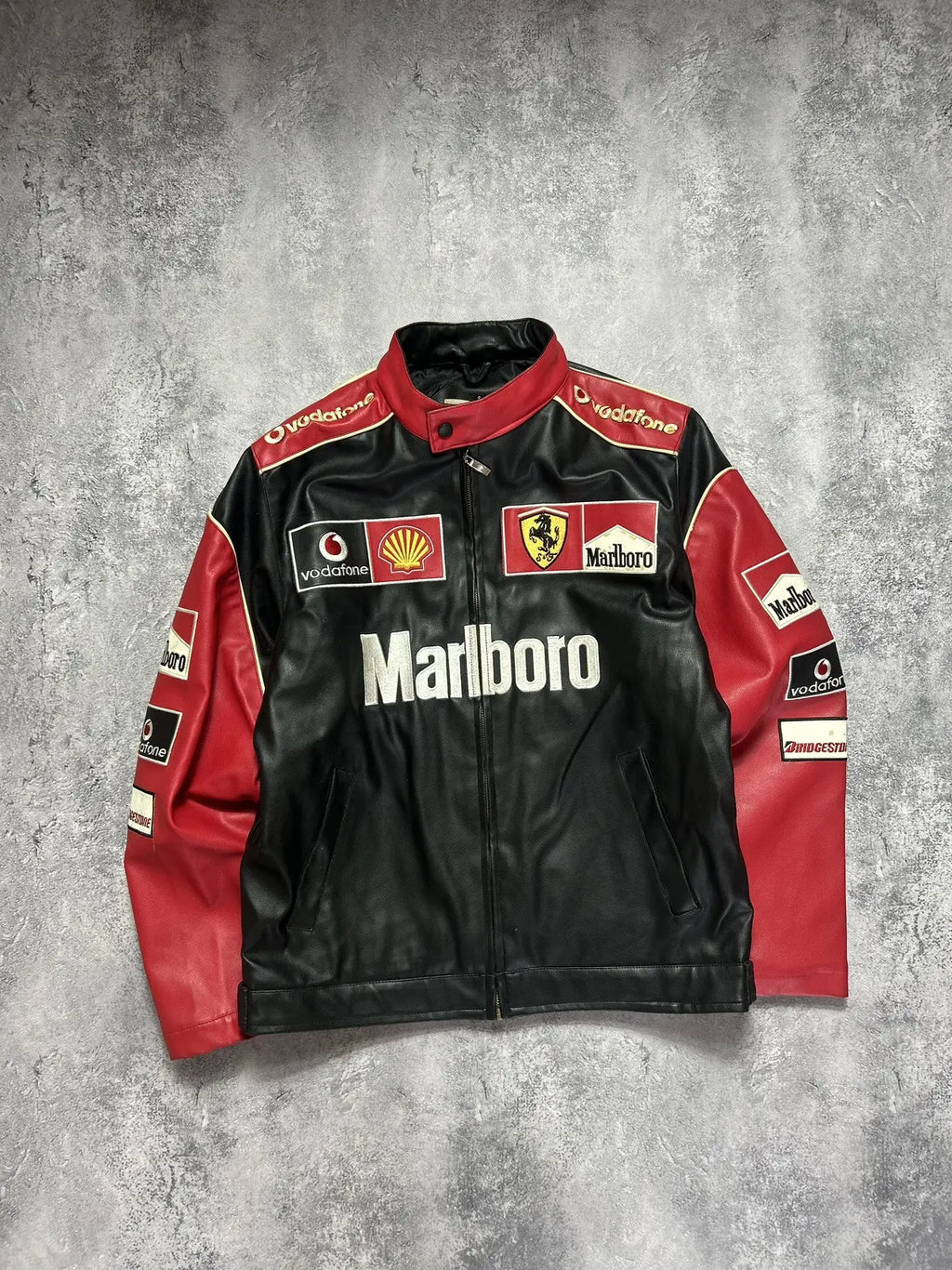 🔥 Ferrari Marlboro F1 Racing Jacket – Vintage Black & Red Motorsport Leather Jacket | Formula 1 Streetwear