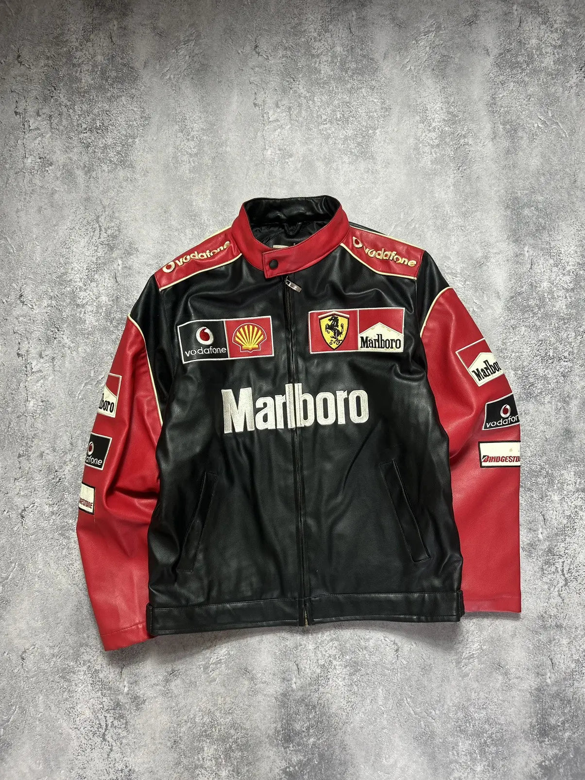 🔥 Ferrari Marlboro F1 Racing Jacket – Vintage Black & Red Motorsport Leather Jacket | Formula 1 Streetwear