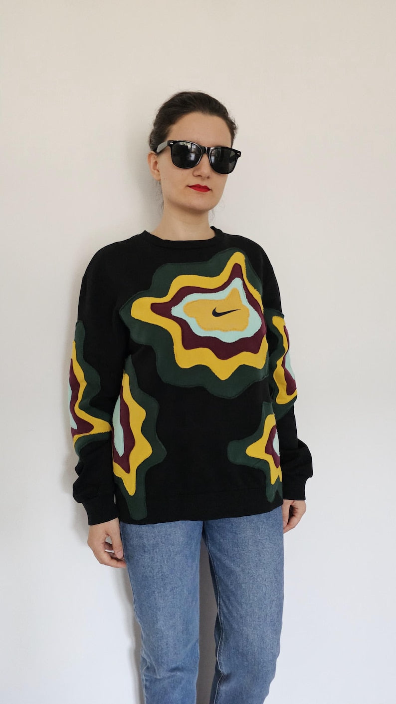 Upcycled Patchwork Sweatshirt – Handcrafted Unisex Streetwear | Sustainable Fashion
