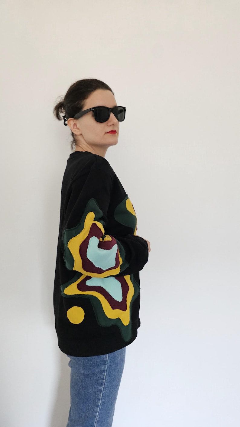 Upcycled Patchwork Sweatshirt – Handcrafted Unisex Streetwear | Sustainable Fashion