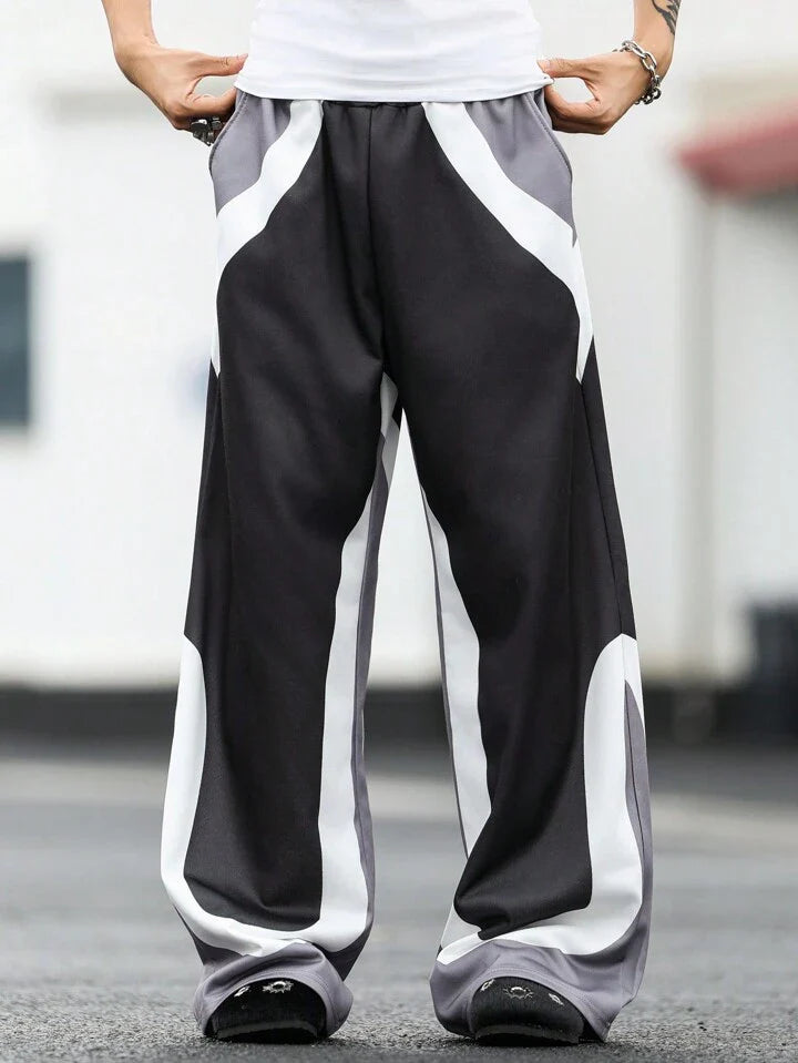 Uibok Abstract Flow Wide-Leg Sweatpants – Black & White