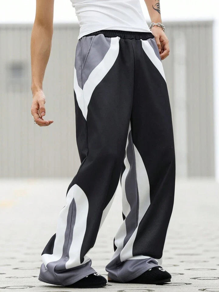 Uibok Abstract Flow Wide-Leg Sweatpants – Black & White
