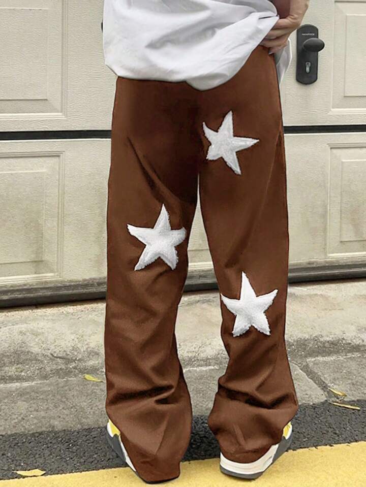 Uibok Premium Star Patchwork Track Pants – Brown | Bold Streetwear Statement