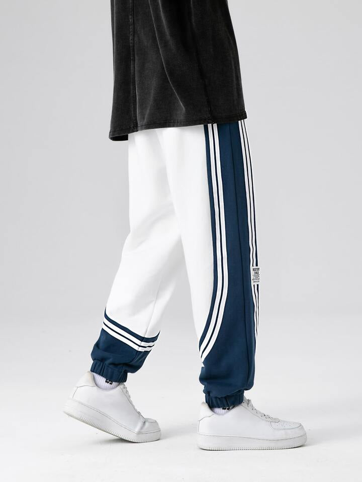 Dual-Tone Retro Striped Joggers