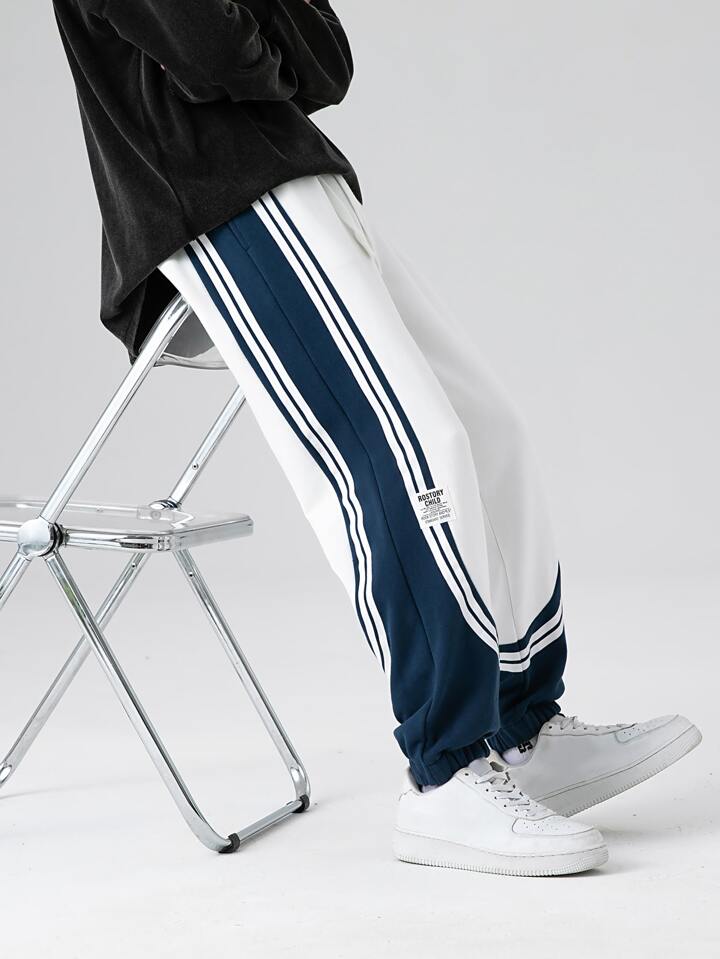 Dual-Tone Retro Striped Joggers