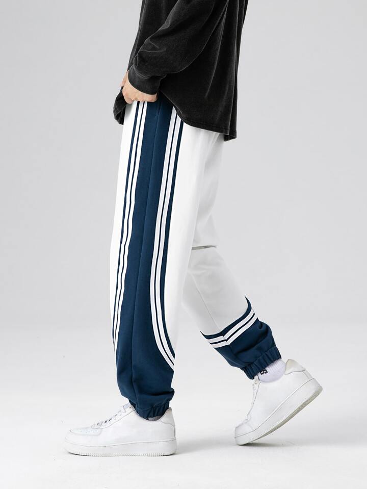 Dual-Tone Retro Striped Joggers
