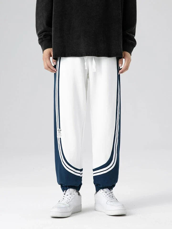 Dual-Tone Retro Striped Joggers