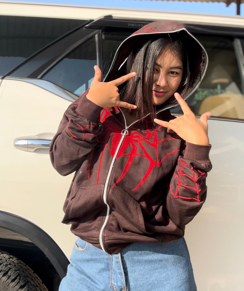 Red Print Full Zip SpiderMan Hoodie