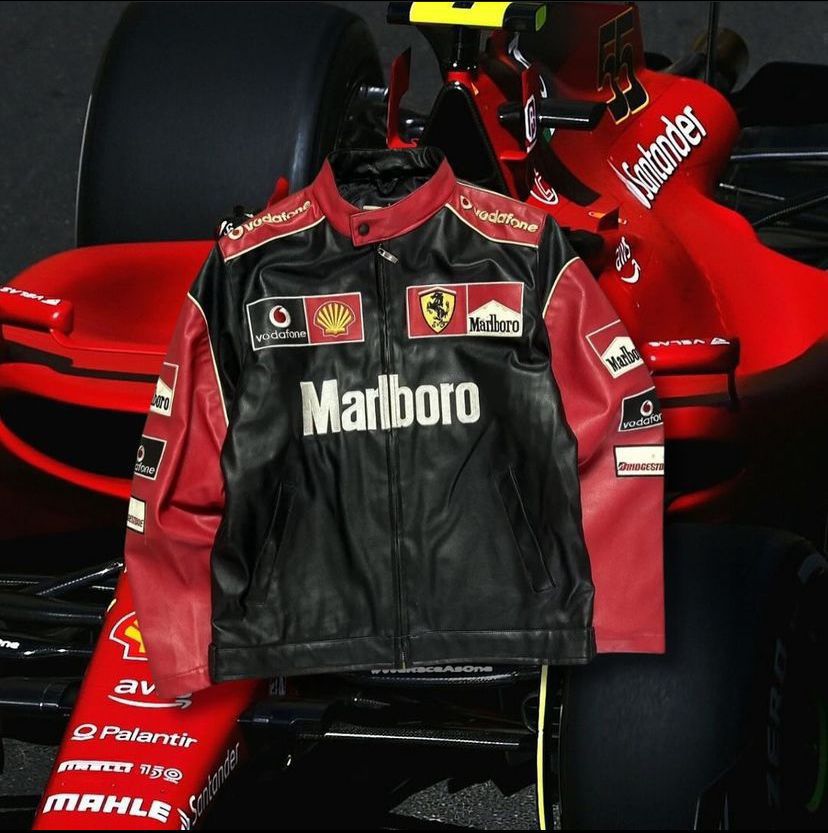 🔥 Ferrari Marlboro F1 Racing Jacket – Vintage Black & Red